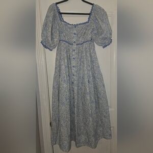 Floral Long Sleeve Dress with Blue Accents